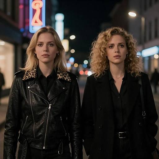 Neon Nights: Two Women in Urban Scene