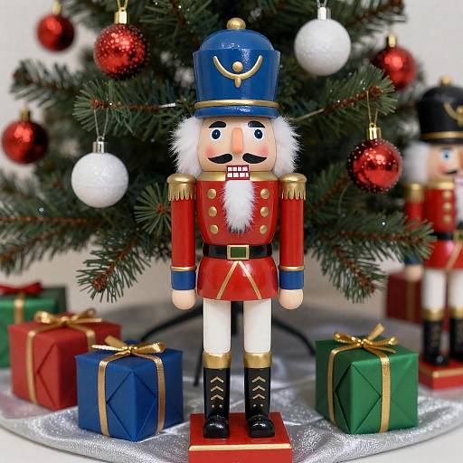 Colorful Nutcracker Soldier by Christmas Tree