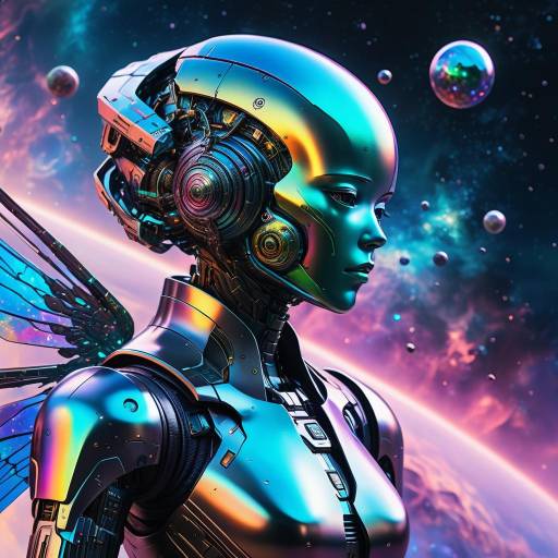 Futuristic Android with Iridescent Wings Futuristic Android with Iridescent Wings