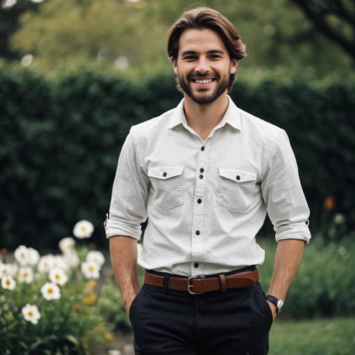 Smiling Young Man in White Shirt Outdoors