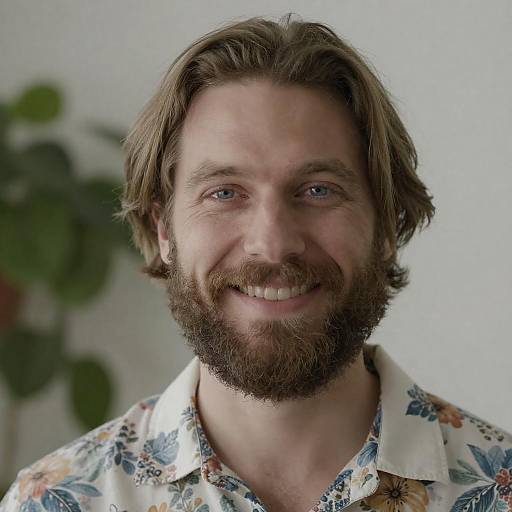 Smiling Bearded Man Wearing Floral Shirt