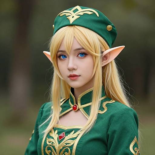 Blonde Female Elf in Green Outfit