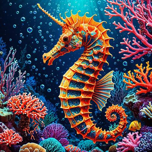 Neon Seahorse Among Coral Reefs