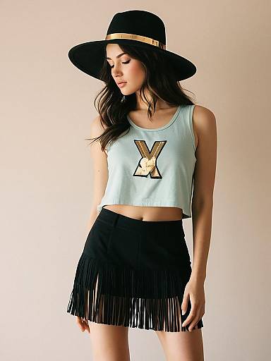 Stylish Woman in Glam Rock Outfit with Wide-Brim Hat