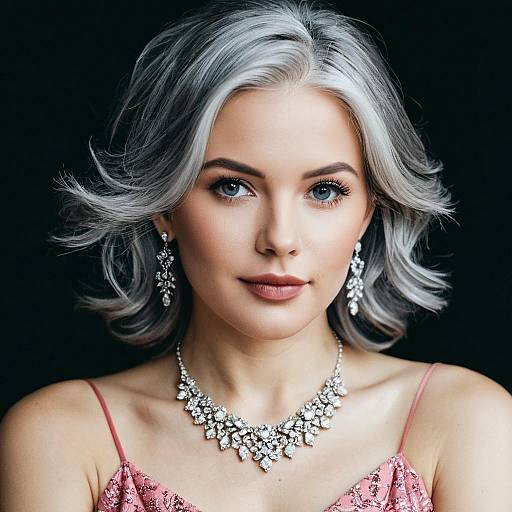 Elegant Girl with Grey Hair and Jewelry