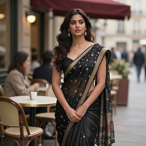 Chic Maharini Woman at Parisian Café