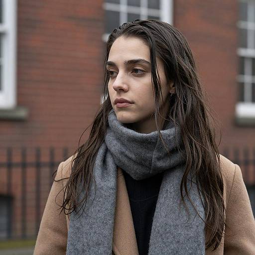 Young Woman in Tan Coat Portrait