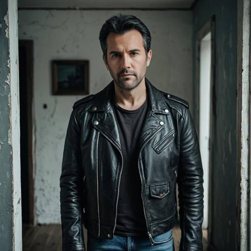 Mature man in distressed leather jacket