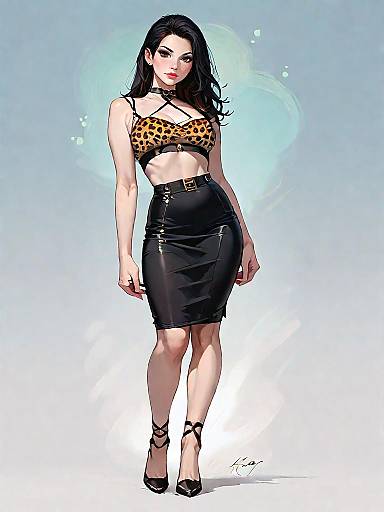Stylish Woman in Leopard Print Crop Top and Black Pencil Skirt