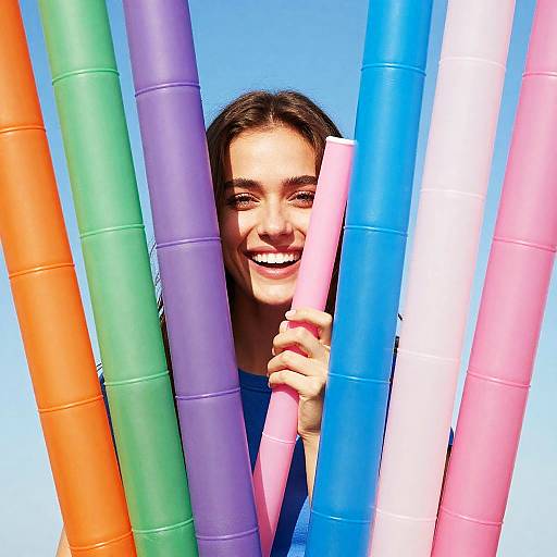 Playful Woman with Colorful Tubes