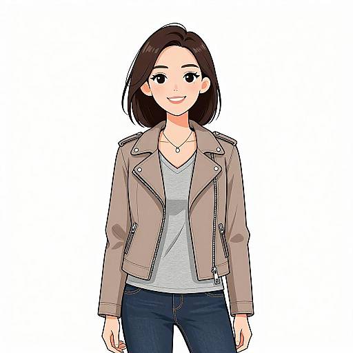 Smiling Woman in Casual Moto Jacket