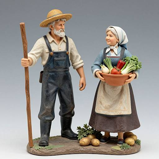 Intricately Crafted Bisque Woodcutter Figurines