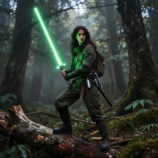 Forest Guardian with Glowing Lightsaber