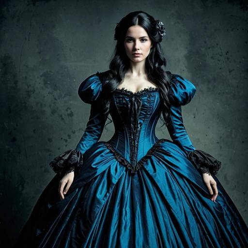 Woman in Elegant Victorian Blue Gown