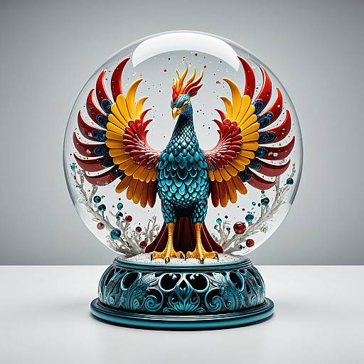 Ceramic Phoenix Figurine in Glass Dome