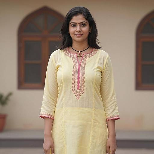 Indian Woman in Yellow Embroidered Kurta