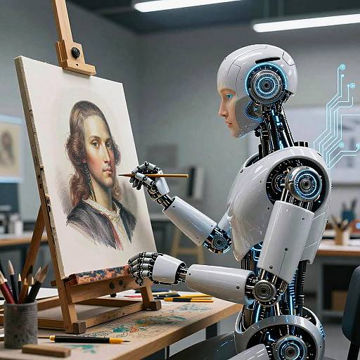 Robotic Artist Creating Surreal Portrait