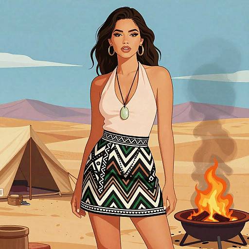 Bohemian Woman by Desert Fire Pit