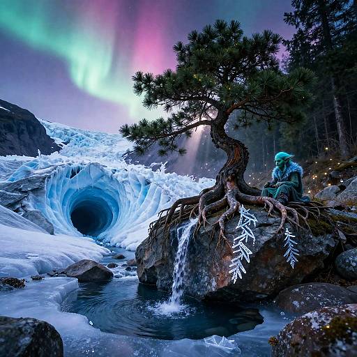 Mystical Frozen Alpine Glacial Cirque with Goblin Shaman