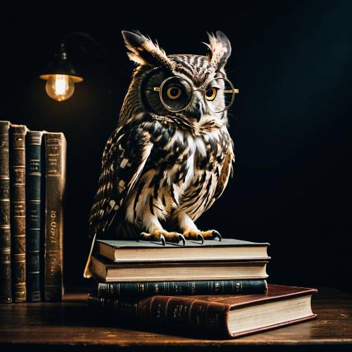 Owl with Glasses on Vintage Books