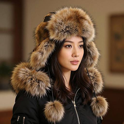Woman in Luxurious Fox Fur Hat