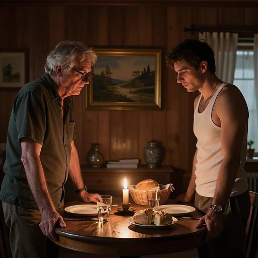 Candlelit Encounter in a Rustic Room