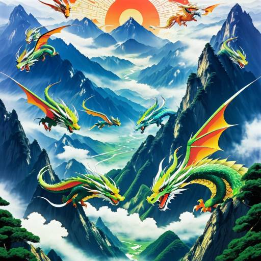 Majestic Anime Dragons Over Mountain Range