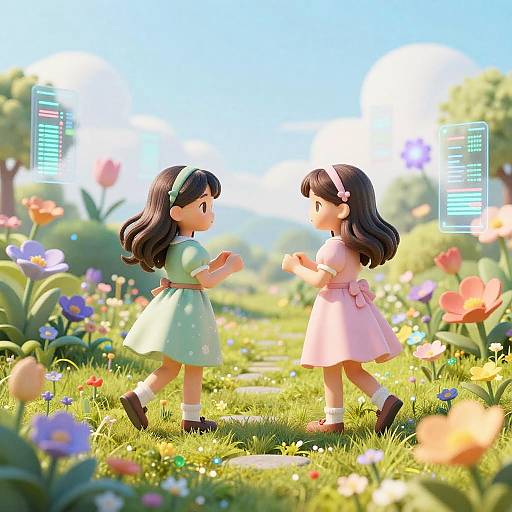 AI Tween Girls in Virtual Garden