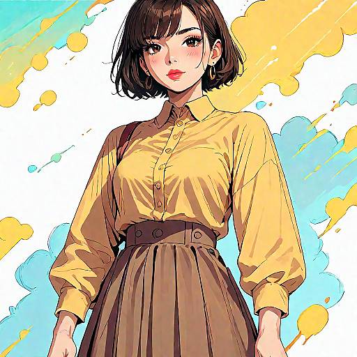 Anime Girl: Yellow Shirt, Brown Skirt