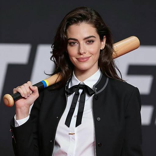 Confident Woman with Bat and Jacket