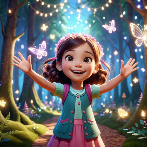 Joyful Girl in Enchanted Forest Scene