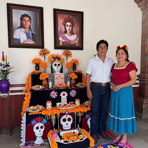 Woman Beside Día de los Muertos Altar