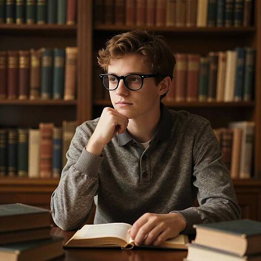 Thoughtful Character in Cozy Library