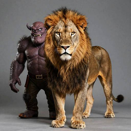 Majestic Lion with Fictional Monster Character