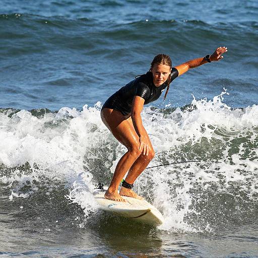 Dynamic Surfer Girl in Sunlit Waves