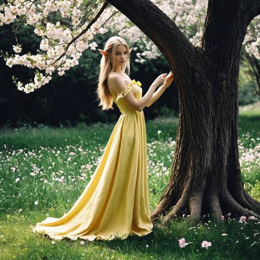 Elf Woman in Yellow Dress by Tree