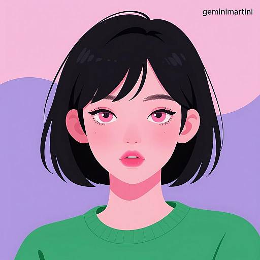 Digital Illustration of Asian Woman with Pink Skin