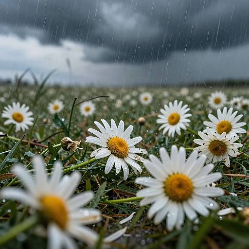 Storm-Battered Daisy Close-Up