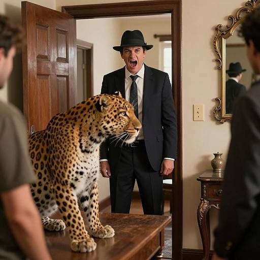 Intense Man with Fedora and Leopard