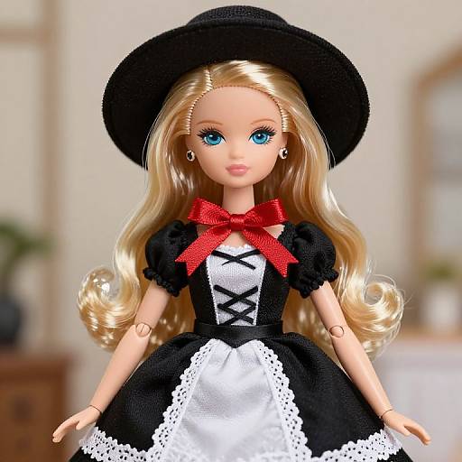 Blonde Doll in Black and White Dress