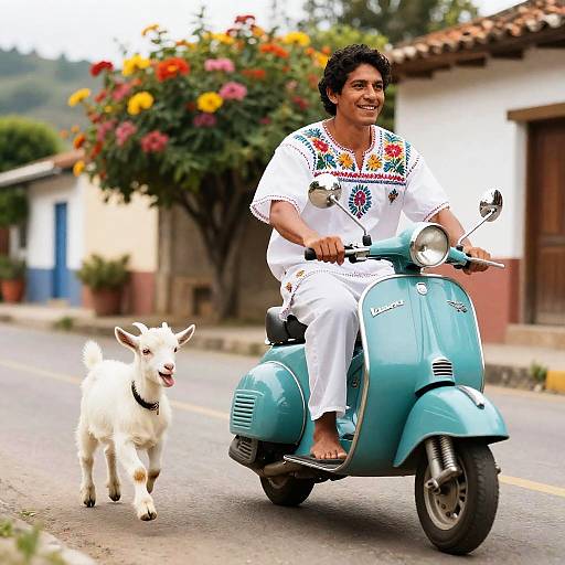 Cheerful Latin Man on Turquoise Vespa