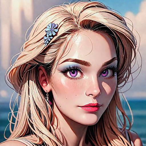 Portrait of Blonde Woman with Violet Eyes