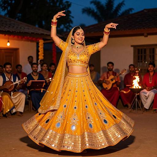 Festive Saffron Lehnga with Mirror Work