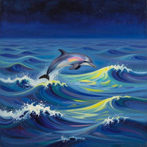 Dreamlike Seascape with Leaping Dolphin
