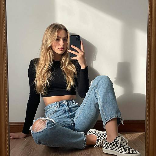 Blonde Woman Taking a Mirror Selfie