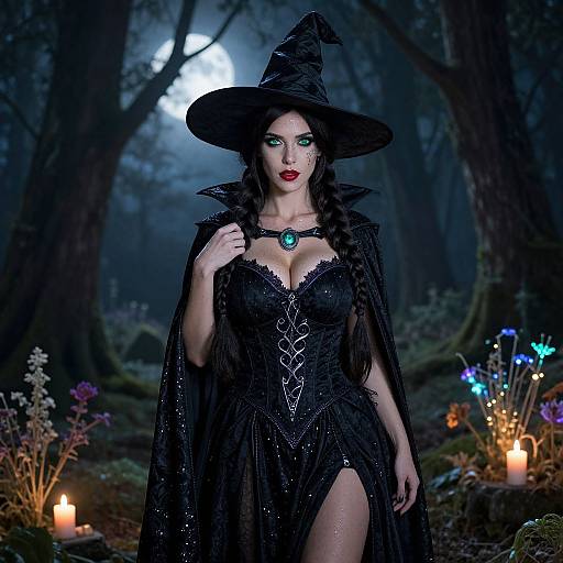 Enchanting Witch in Moonlit Forest