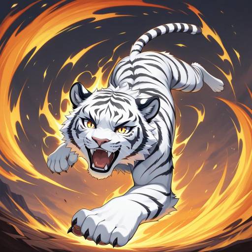 Playful White Tiger in Dynamic Sunset Playful White Tiger in Dynamic Sunset