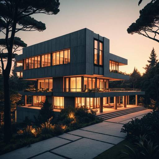 Luxurious Brutalist House at Sunset Luxurious Brutalist House at Sunset