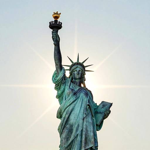 Liberty Statue Silhouette with Sun Rays