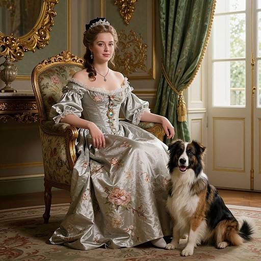 Rococo Elegance with Loyal Companion